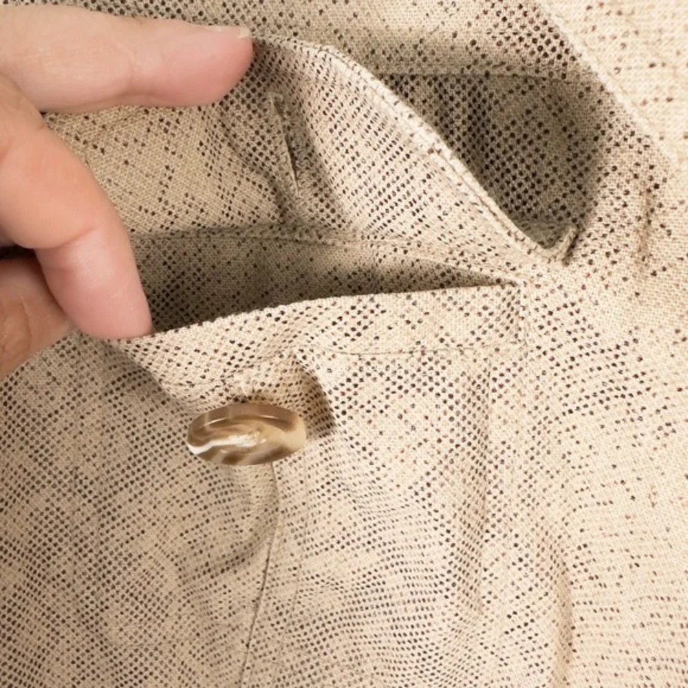 Worthington Linen Blend Blazer Jacket Women Size 14P Tan Snakeskin Lined Neutral